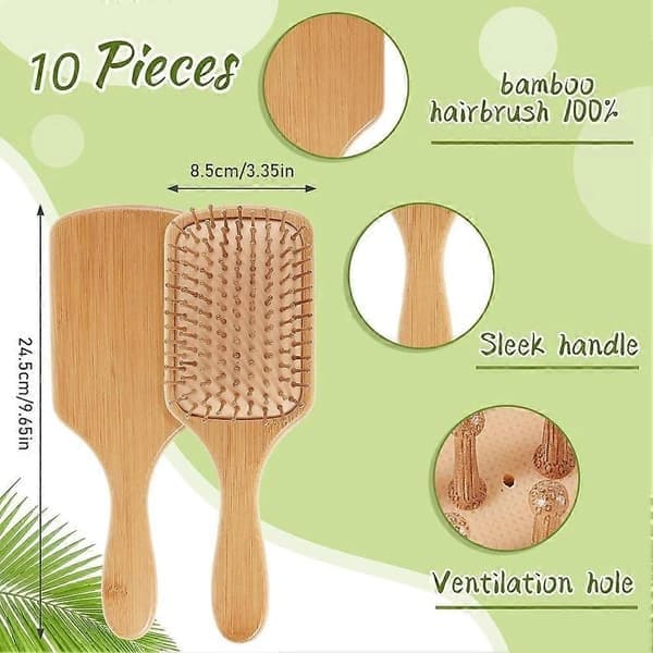 10-pack bambuhårborstar, hårbottenmassage, antistatiska, för gör-det-själv-gravyr, jul- och tacksägelsepresent