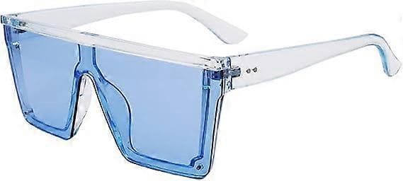 Firkantede Oversized Solbriller til Kvinder Mænd Mode Flad Top Store Ramme Shades Transparent Blue