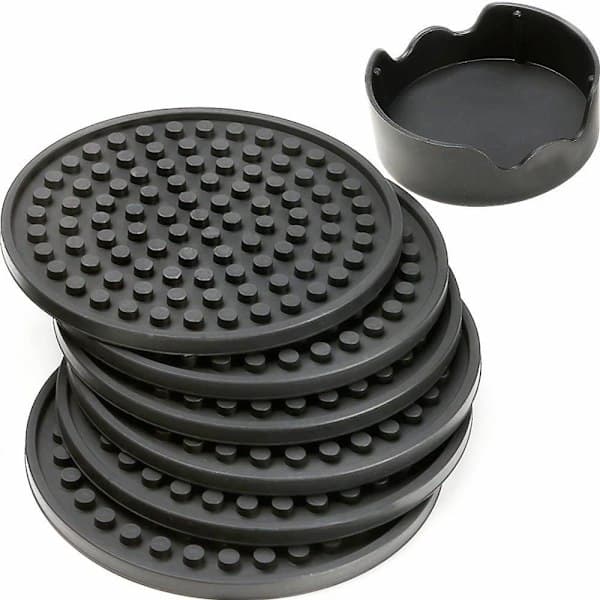 Svarta matta runda silikonunderlägg (set om 6) | 11 cm diameter | halkfria | vattenabsorptionsteknik.