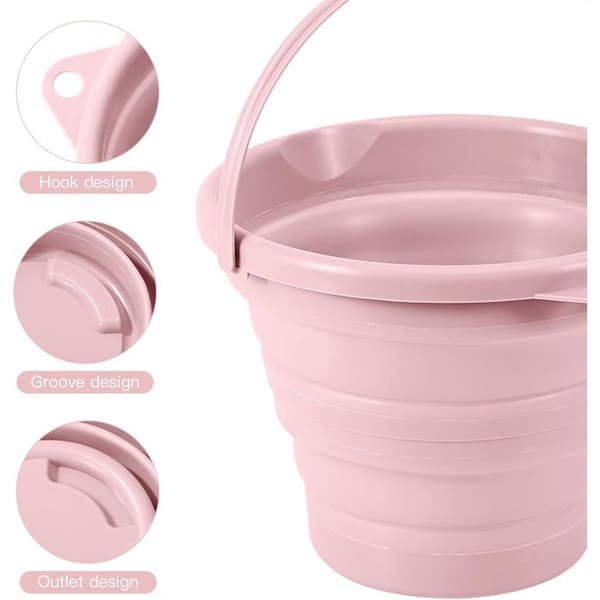 Sammenleggbar bøtte 5L - for utendørsbruk, fiske, camping, blå (rosa)