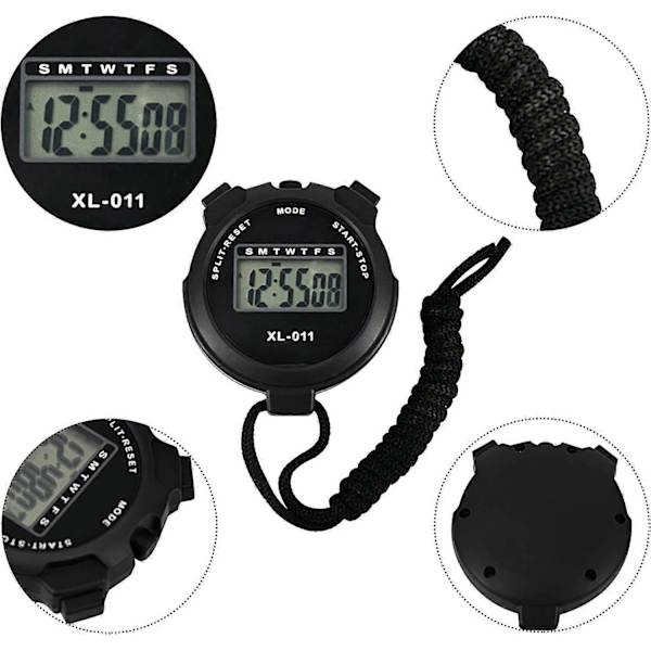 Digital Sportstoppur Timer Stoppur Stor Display Intervallträning Timer Utomhus Split Stoppur Varvräknare (Svart)