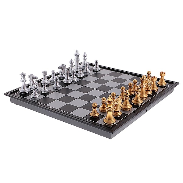 Magnetiskt Guld och Silver Hopfällbart Schackpjäser Set Brädspel Leksaker Present