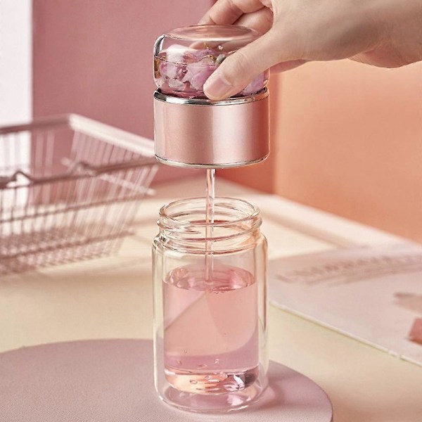 Te-infuser, dobbeltvægget te-infuser i glas med filter i rustfrit stål