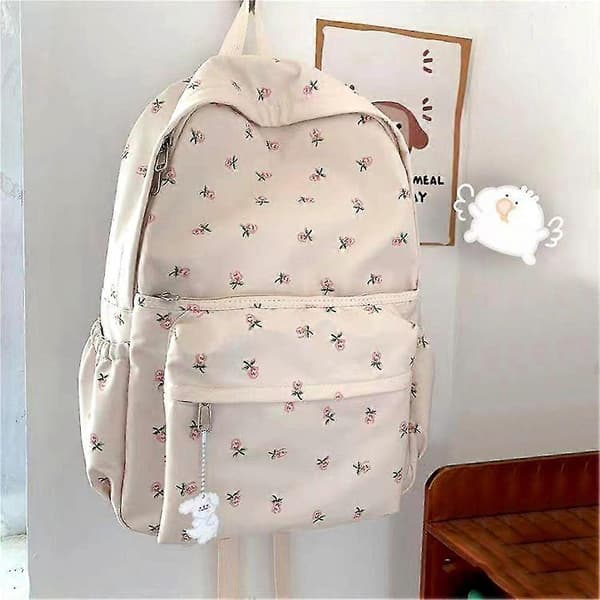 Mode Backpack med Blommigt Tryck, Vattentät, Allround, Dragkedja, Ryggsäck för Studenter, Flickor