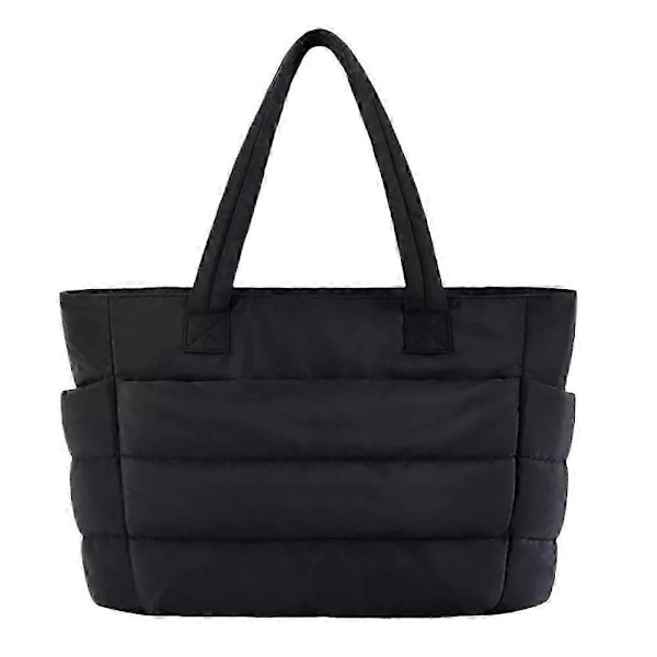 Letvægts Puffy Tote Taske, Tote Taske til Kvinder med Rum Skuldertaske - God black