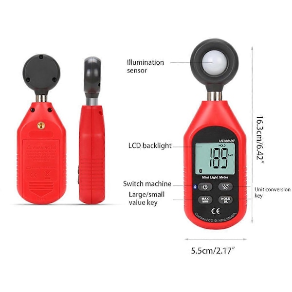 Professionel LED Lysmåler Digital Illuminansmåler med 0-200.000 Måling UT383BT