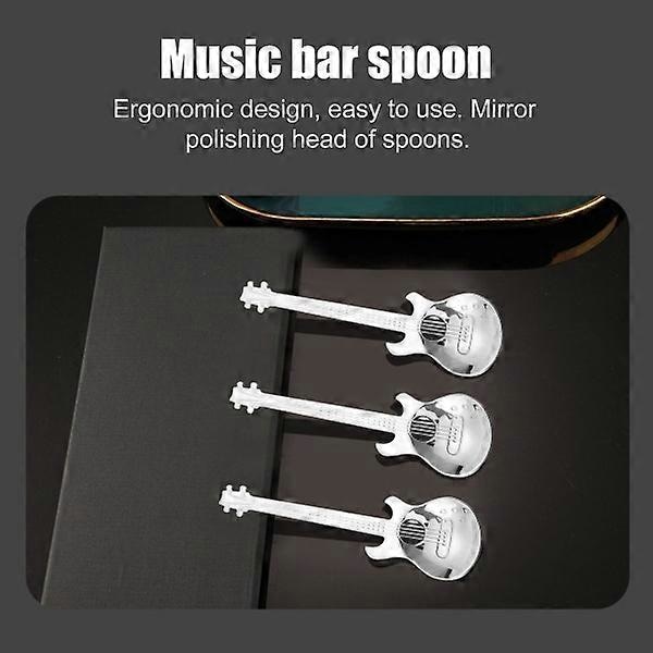 Gitarr kaffesked 6-pack söt sked rostfritt stål tesked omrörningssked Gitarrform (silver)