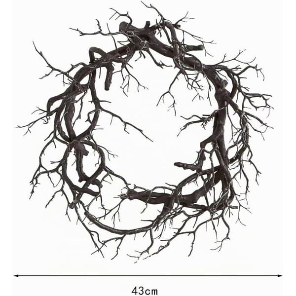 Halloween-krans, krans av døde greiner, vindusdekorasjon 43 cm, dekorativ svart greinkrans, dørkrans