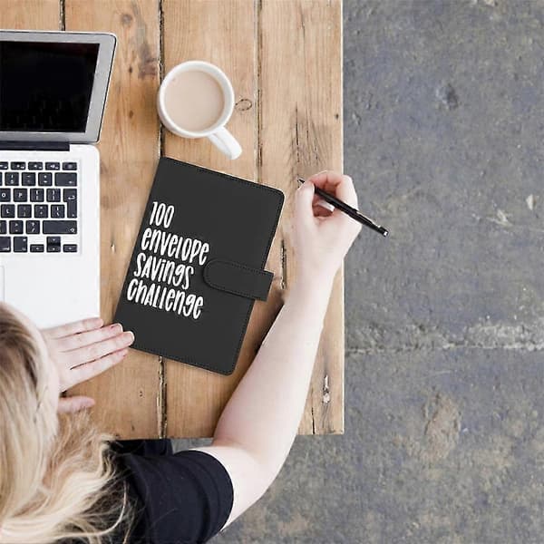 100 Kuvert Sparingsudfordring Binder, pengebesparende kuvert til skole, kontor Black