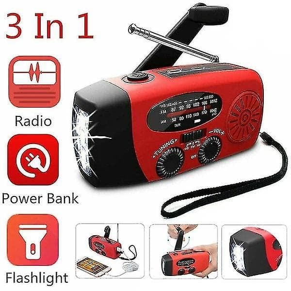 Infällbar radio, nödradio soldriven bärbar 2000mah Powerflashlight