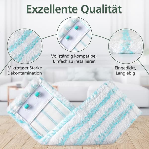 Sett med 3 erstatningsmopphoder for Leifheit Profi XL Micro Duo / Profi XL Cotton Plus, fjerner raskt flekker, effektiv mikrofibererstatning