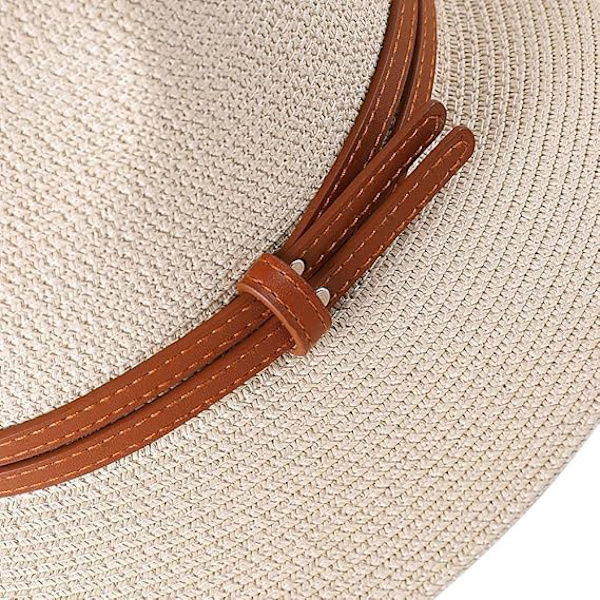 Ny Naturlig Panama Blød Formet Stråhat Sommer Dame/Herre Bredskyggede Strand Solhat UV Beskyttelse Fedora Hat Beige
