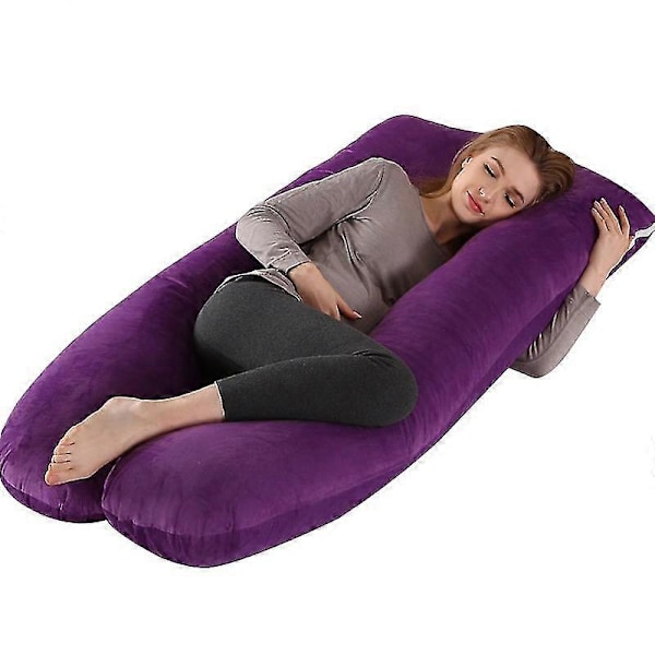 U-muotoiset äitiyspehmusteet 130x70cm Raskausvartalotyyny Pehmeä korallifleece Raskaana olevien naisten kylkinukkujien vuodevaatteet Rentouttavat tyynyt Purple