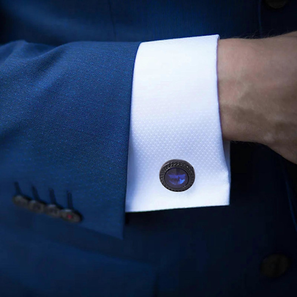 Kristallimustat Tone-kalvosinnapit häihin, syntymäpäivään, bestman-lahjaksi, liiketapaamisiin, kalvosinnapit, statement-korut, sininen Blue