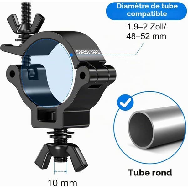 Gitterklemmer - Sett med 4 - Aluminiumslegering - 100 kg lastekapasitet - Scenelys - 48-52 mm rør