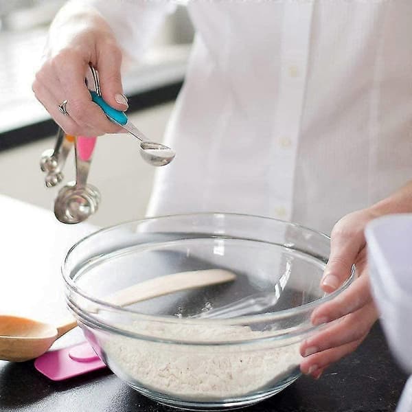 Måleske sæt med 5 målebæger skeer i rustfrit stål med silikone