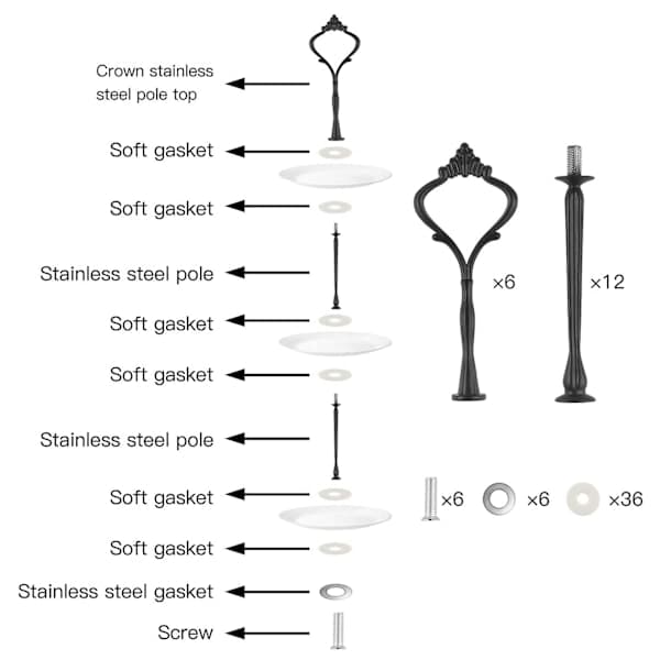 9 Sæt Kageopsats Hardware Kit Etagefad Hardware Beslag til Kageopsatser, 3 Etagers Kageopsats Beslag
