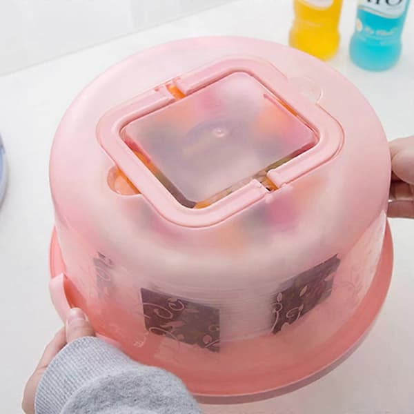 Rund kakeboks i plast Kakefatsholder med låsbart lokk Dessertstativbrett Pink