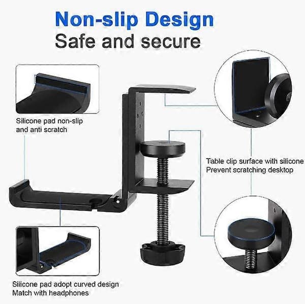 Foldbar hovedtelefonkrog, pladsbesparende aluminiums soundbar-krog med universel pasform til gaming PC-tilbehør, krogmontering under skrivebord -
