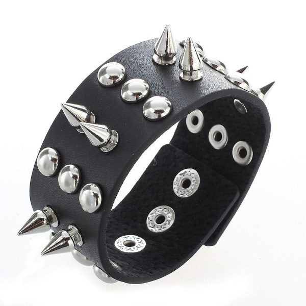 Metal Læderarmbånd Mænd Med Pigge Besat Sort