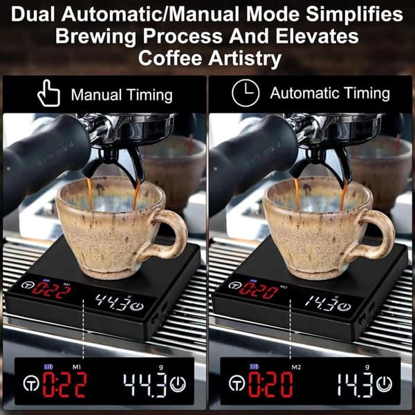 Kaffevægt med timer, genopladelig køkkenvægt med automatisk timer og flowhastighedsfunktion, præcisionsvægt