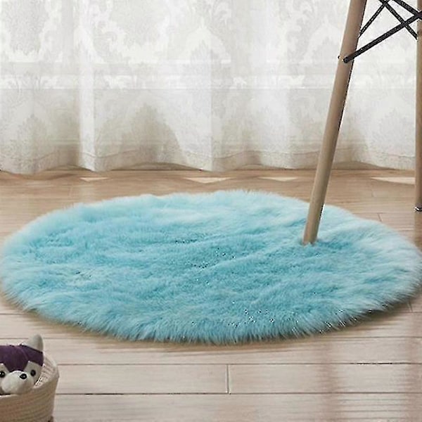 Rund, lodden teppe til stue, soverom, gulv, myk matte Light Blue 40cm