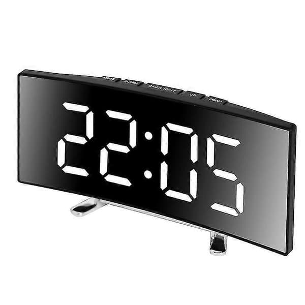 LED Digital Vækkeur Strøm USB/Batteri Temperatur Stort Spejl Display White