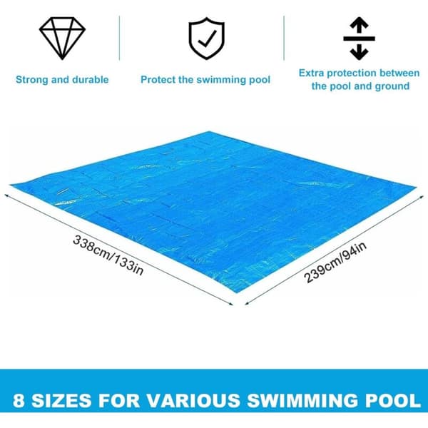 Poolgulvmåtte, rektangulær poolgulvmåtte til 300x200 cm pool - Blå vandtæt foldbar gulv- og beskyttelsesmåtte til 338 cm x 239 cm pool