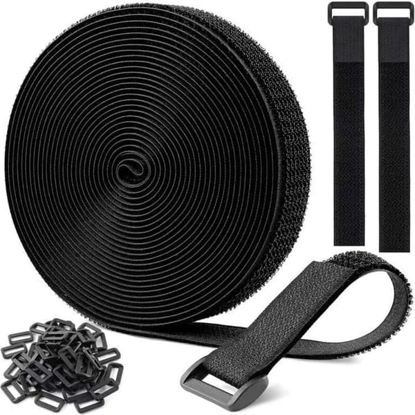 5m sorte justerbare genanvendelige kabelbindere/stropper med 25 løkker og krogfastgørelse til kabelstyring (5m x 2cm, sort)