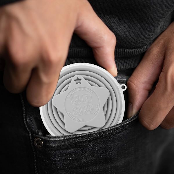 Hopfällbar Silikonmugg Vikbar BPA-fri Bärbar Återanvändbar Drickmugg med Lock för Resor Utomhuscamping Vandring, Grå Grey