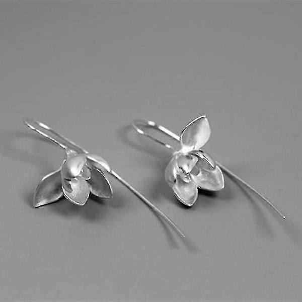 s925 Sterling Sølv Øreringe Elegante Magnolia Blomster Dråbeøreringe Naturlige gold