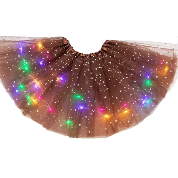 Piger Børn Neon LED Tutu Nederdel Fest Scene Danse Tøj Plisseret Lagdelt Tyl Lysende Coffee