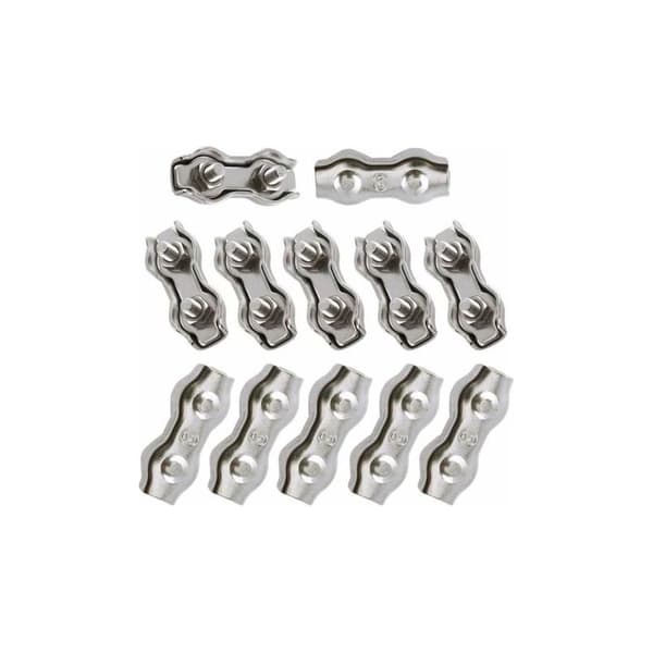 Kabelklemmer, 3 mm stålkabelklemmer, 12 stk., duplex kabelklemmer, 304 rustfrit stål kabelclips, kabelgreb til 2 mm metalkabler,
