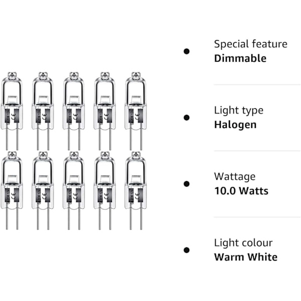 G4 Halogenlampor 10W 12V - Varmvit 12pcs 10W