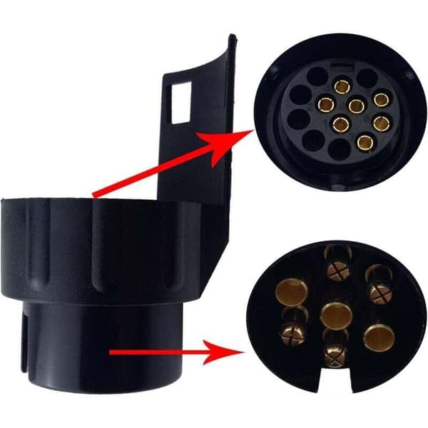 Sæt med 2 adapterstik, 13 til 7 ben, i henhold til ISO 11446 og ISO 1724, til 12V trailersystemer, trailer-til-bil tilslutningsstik