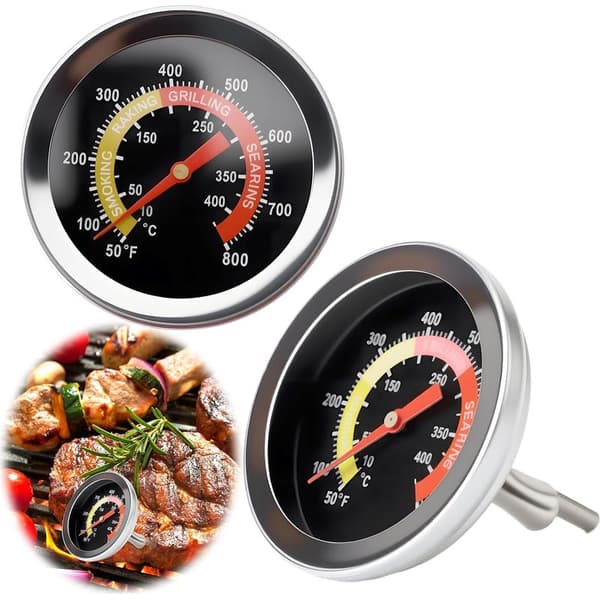Sett med 2 BBQ-temperaturmålere, 52 mm urskive, kulltermometer, ovnstermometer, egnet for svin, lam, biff, pizza