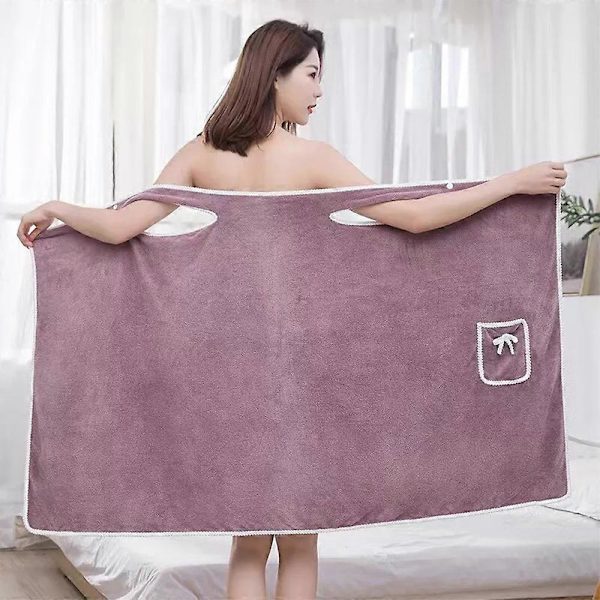 Bærbar brusebadskjole til kvinder, brusebadshåndklæde-kjole med hurtigtørrende badekåbe purple