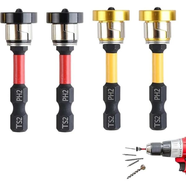 Sæt med 4 1/4\" magnetiske PH2 bits til gipsplader, positioneringsskruetrækkerbit til akku-skruetrækker og håndboremaskine