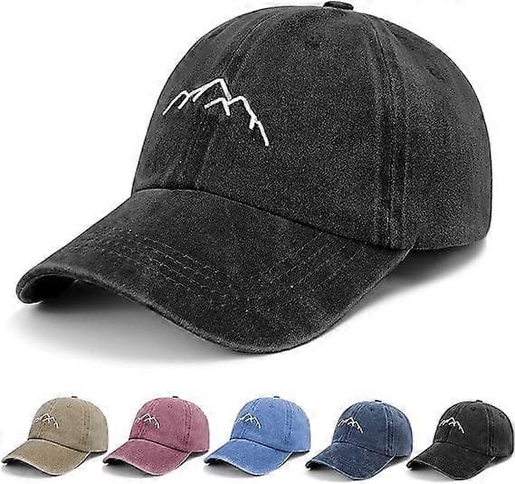 Baseball Cap Herre - Vintage Vasket Far Hat Peak Cap Justerbar Bomuld Black