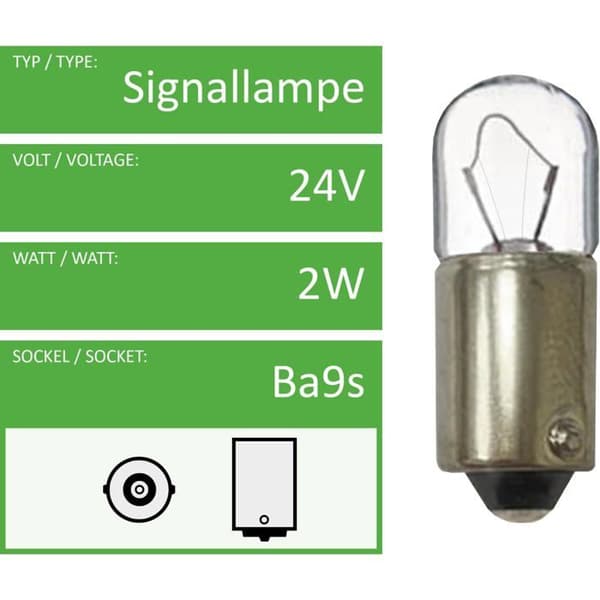 Pakke med 10 Ba9s 24V 2W glødepærer til lastbil- og industrielt instrumentbrætbelysning