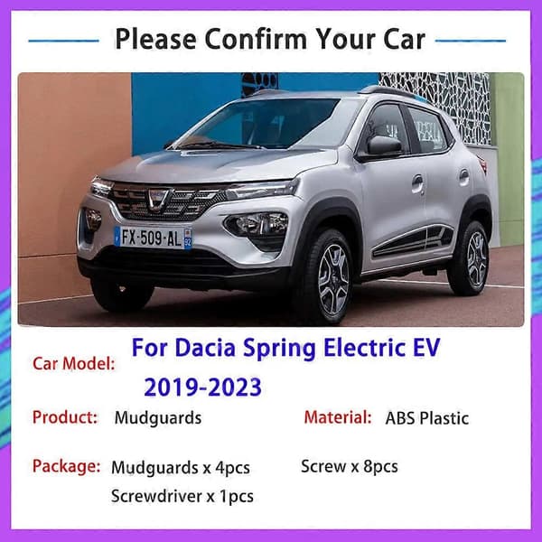 Bilskærme til Dacia Spring Electric 2022 EV 2019~2023 Forreste og bagerste hjul Stænklapper Stænkskærme Stænklapper Skærmtilbehør