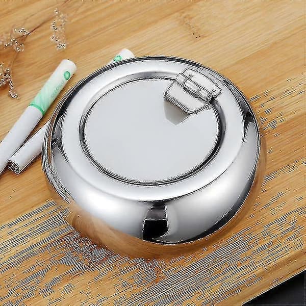 Askkopp, Modern bordsaskkopp i rostfritt stål med lock, Cigarettaskkopp för inomhus- eller utomhusbruk, Askhållare 1 st 10*5cm silver