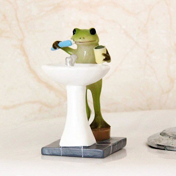 Fairy Garden Djurstaty Utomhus Mini Badrum Groda Figur - Borstar Tänder