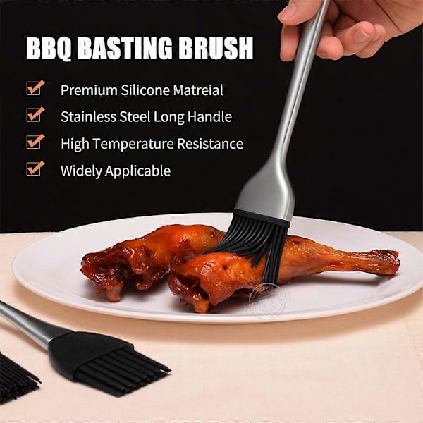 Kastike Sivellin Grilli BBQ Leivontasivellin Lämmönkestävä Leivonta Ruoanlaitto Silikoni Pitkä Sivellin Ruostumattomasta teräksestä valmistetut kahvat 30cm