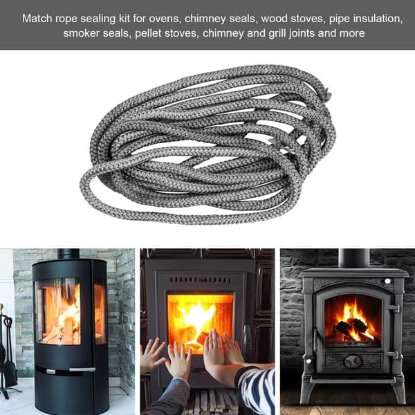 Meter 10 mm flätad packning för eldstadsinsatser och kaminer, ersättningspackning i glasfiber, eldstadsinsatspackning för vedspisar,