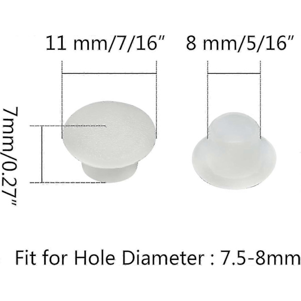 100 stk. 8 mm hvide plastikpropper - hulpropper, snap-in låsning