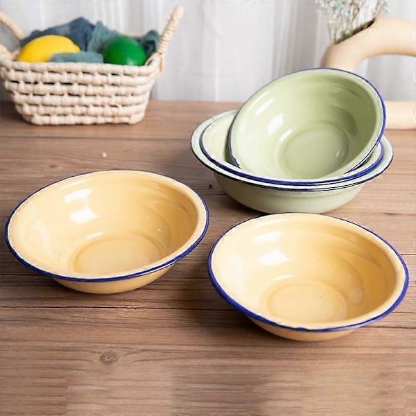 Skål Holdbar Vintage Emalje Multifunktionel Suppetallerken til Køkken Green 22 cm