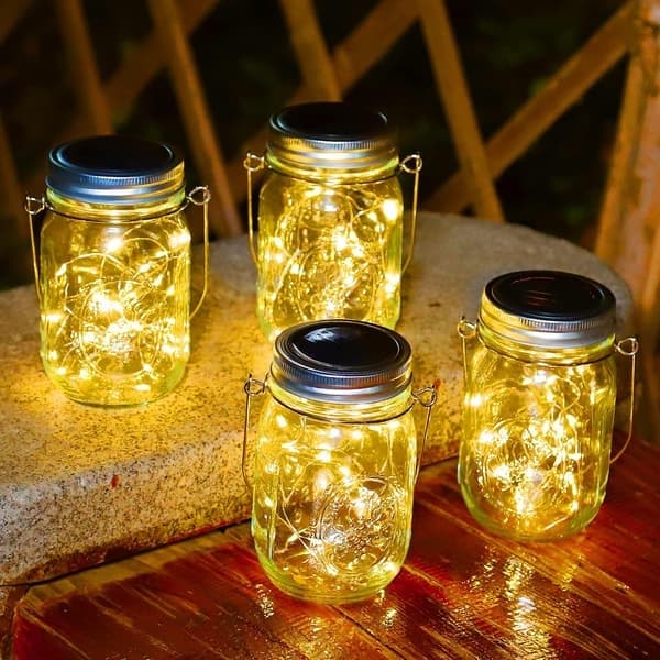 4 solcellehavelys - 20 LED vandtætte glaslygter til udendørs brug, Halloween, jul