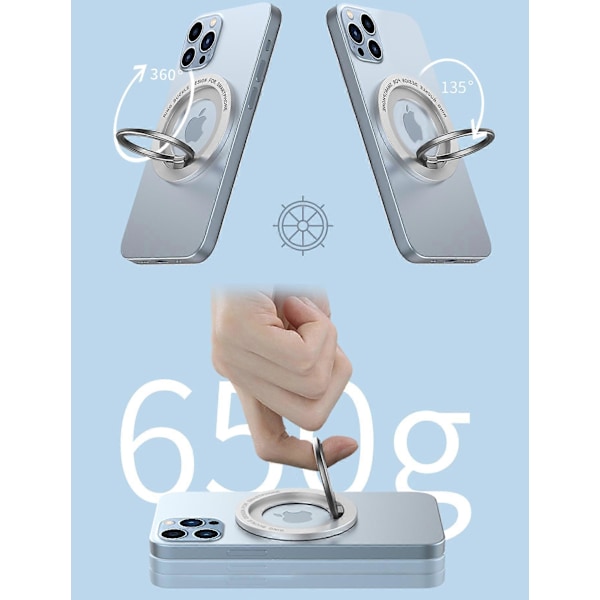 Magnetisk Telefonringholder Roterbar Metallringgrep For iPhone 12 13 14 Serien Silver