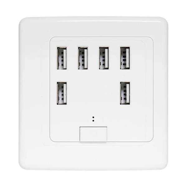 Universal USB-vægstik, 6 indbyggede porte, 220V 4A opladningspanel, hurtig opladning